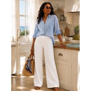 Banana Republic Harrison White Wide Leg Mid Rise Stretch Trousers Pants Size 6